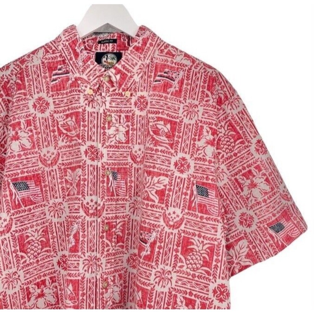 REYN SPOONER 2018 Classic Fit XL Commemorative Red Lahaina Sailor Brit USA Flag